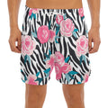 Black White Zebra Floral Pattern Print Men's Split Running Shorts