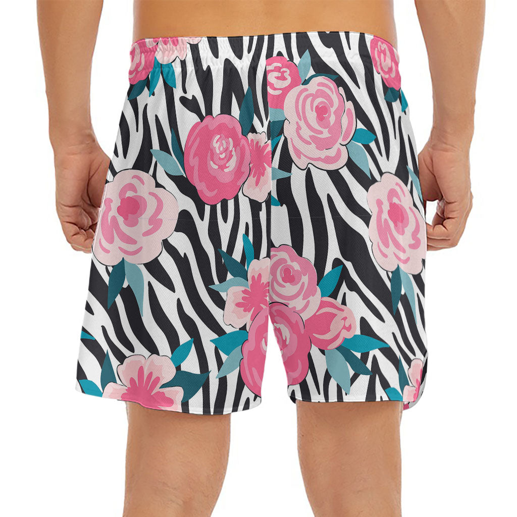 Black White Zebra Floral Pattern Print Men's Split Running Shorts