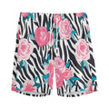 Black White Zebra Floral Pattern Print Men's Athletic Shorts