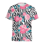 Black White Zebra Floral Pattern Print Men's Sports T-Shirt