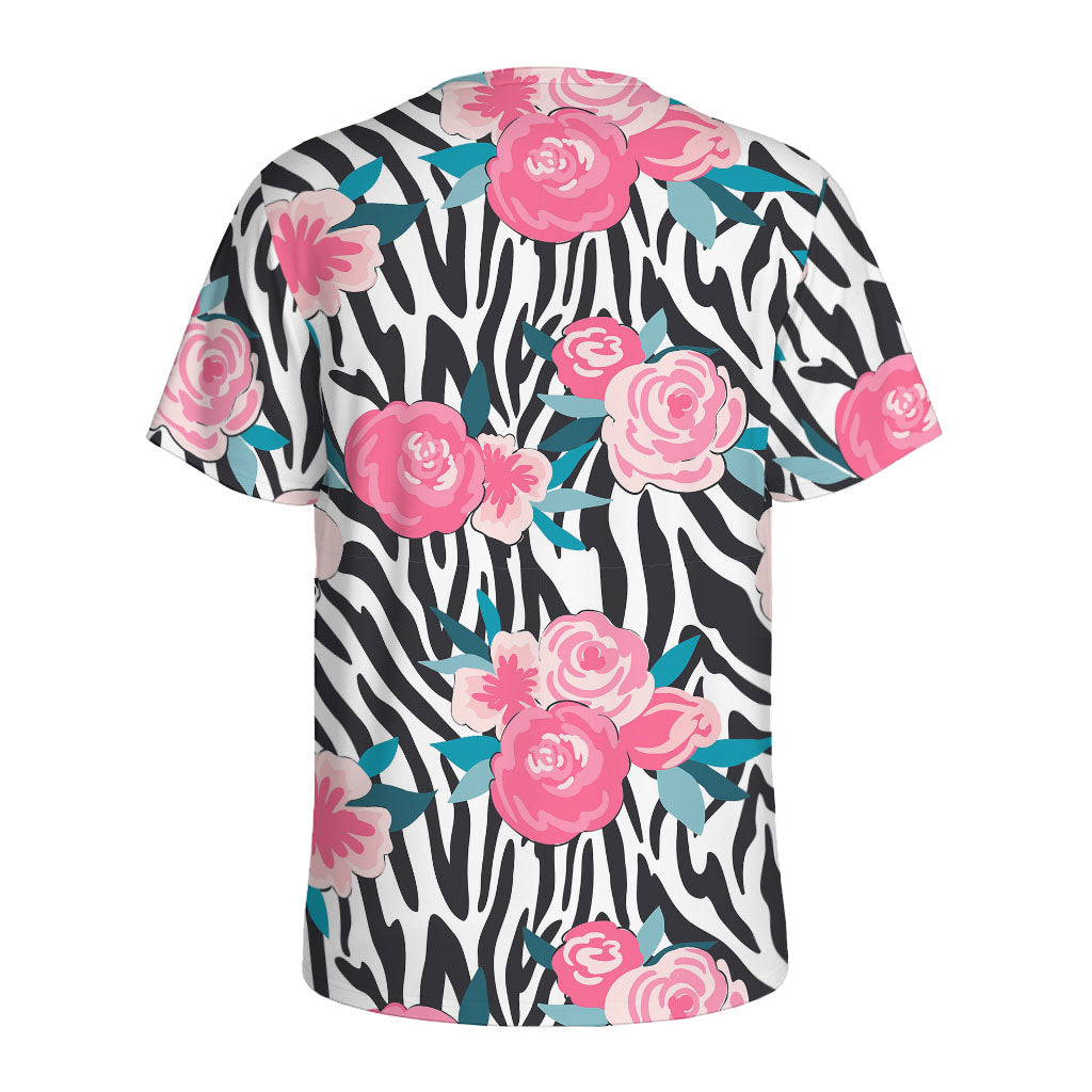 Black White Zebra Floral Pattern Print Men's Sports T-Shirt