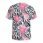 Black White Zebra Floral Pattern Print Men's Sports T-Shirt