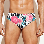 Black White Zebra Floral Pattern Print Men's Swim Briefs