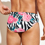 Black White Zebra Floral Pattern Print Men's Swim Briefs
