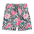 Black White Zebra Floral Pattern Print Men's Swim Trunks