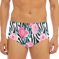 Black White Zebra Floral Pattern Print Men's Triangle Swim Briefs