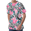 Black White Zebra Floral Pattern Print Men's Velvet T-Shirt