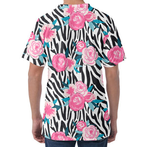 Black White Zebra Floral Pattern Print Men's Velvet T-Shirt