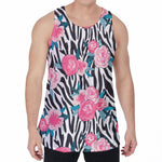 Black White Zebra Floral Pattern Print Men's Velvet Tank Top