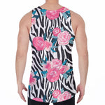 Black White Zebra Floral Pattern Print Men's Velvet Tank Top