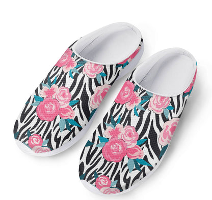 Black White Zebra Floral Pattern Print Mesh Casual Shoes