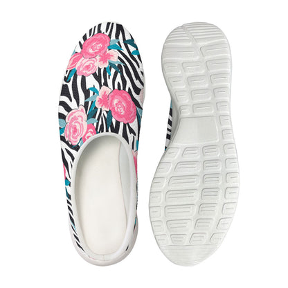 Black White Zebra Floral Pattern Print Mesh Casual Shoes