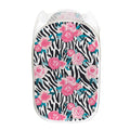 Black White Zebra Floral Pattern Print Mesh Laundry Hamper