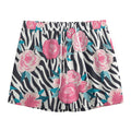 Black White Zebra Floral Pattern Print Mesh Shorts