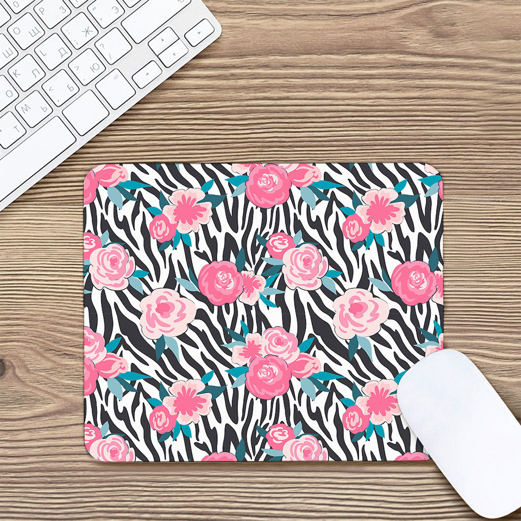 Black White Zebra Floral Pattern Print Mouse Pad