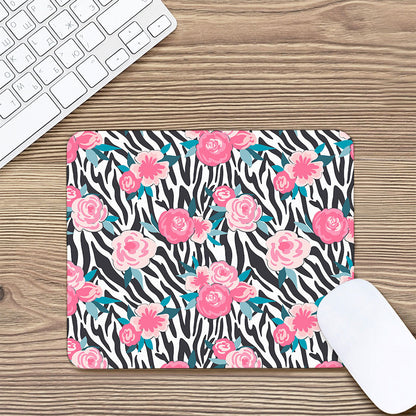 Black White Zebra Floral Pattern Print Mouse Pad