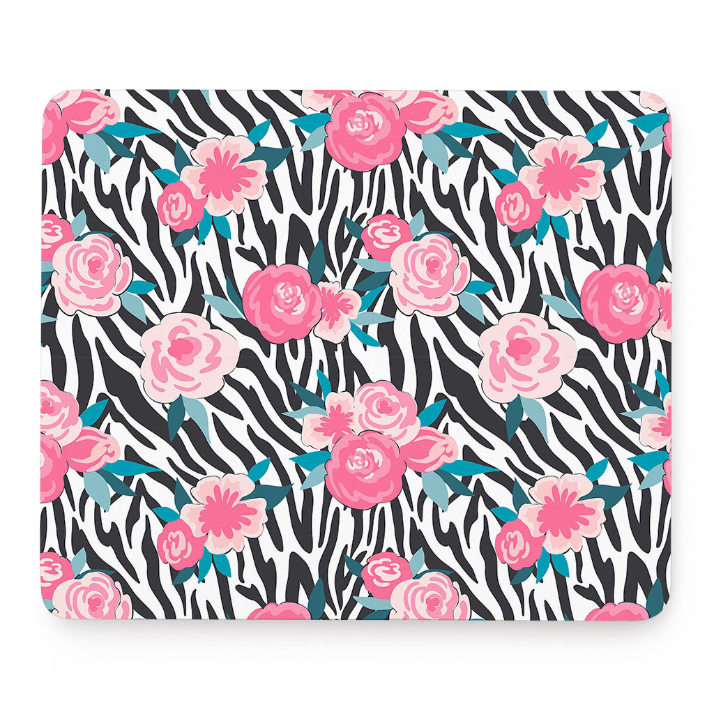 Black White Zebra Floral Pattern Print Mouse Pad