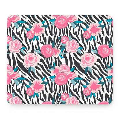 Black White Zebra Floral Pattern Print Mouse Pad