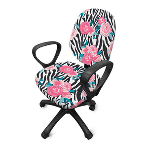 Black White Zebra Floral Pattern Print Office Chair Cover