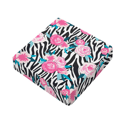 Black White Zebra Floral Pattern Print Outdoor Seat Cushion Cover
