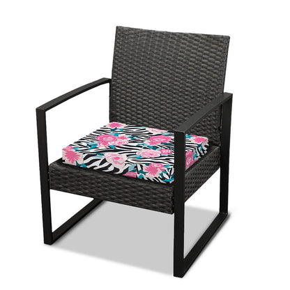 Black White Zebra Floral Pattern Print Outdoor Seat Cushion Cover
