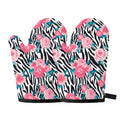 Black White Zebra Floral Pattern Print Oven Mitts