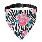 Black White Zebra Floral Pattern Print Over The Collar Dog Bandana