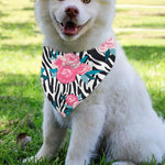 Black White Zebra Floral Pattern Print Over The Collar Dog Bandana