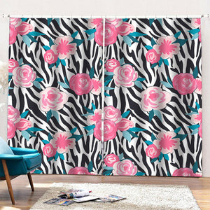 Black White Zebra Floral Pattern Print Pencil Pleat Curtains