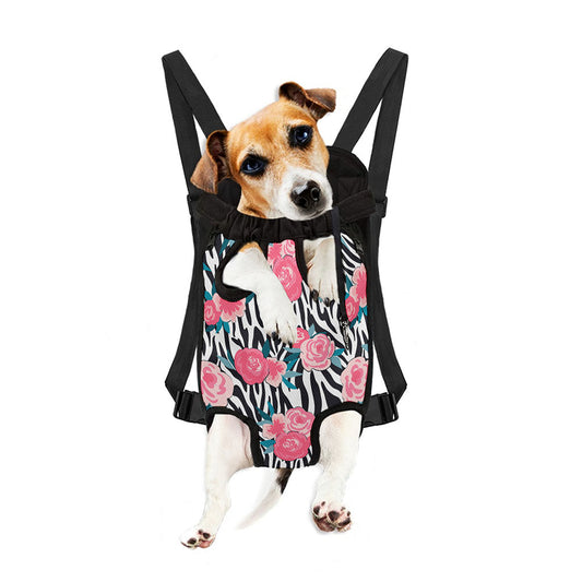 Black White Zebra Floral Pattern Print Pet Carrier Backpack