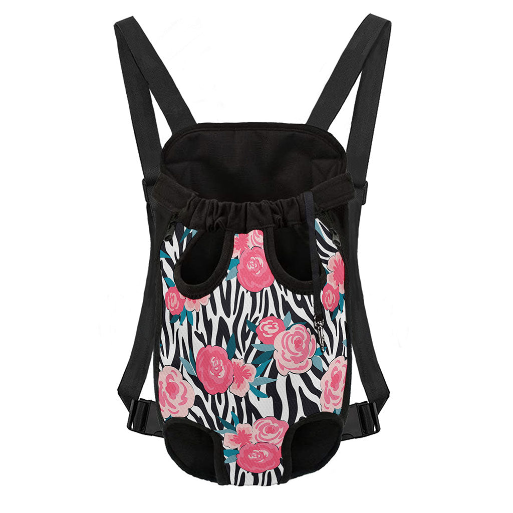 Black White Zebra Floral Pattern Print Pet Carrier Backpack