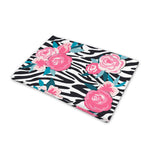 Black White Zebra Floral Pattern Print Pet Cooling Mat Cover