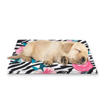 Black White Zebra Floral Pattern Print Pet Cooling Mat Cover