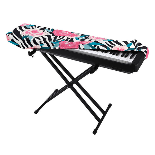 Black White Zebra Floral Pattern Print Piano Keyboard Cover