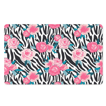 Black White Zebra Floral Pattern Print Polyester Doormat