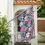 Black White Zebra Floral Pattern Print Polyester Flag