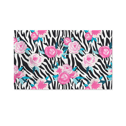 Black White Zebra Floral Pattern Print Polyester Flag