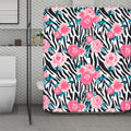 Black White Zebra Floral Pattern Print Polyester Shower Curtain