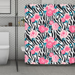 Black White Zebra Floral Pattern Print Polyester Shower Curtain