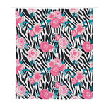 Black White Zebra Floral Pattern Print Polyester Shower Curtain