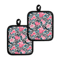 Black White Zebra Floral Pattern Print Pot Holders