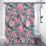 Black White Zebra Floral Pattern Print Premium Shower Curtain