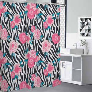 Black White Zebra Floral Pattern Print Premium Shower Curtain