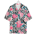 Black White Zebra Floral Pattern Print Rayon Hawaiian Shirt