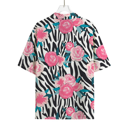 Black White Zebra Floral Pattern Print Rayon Hawaiian Shirt