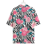 Black White Zebra Floral Pattern Print Rayon Hawaiian Shirt