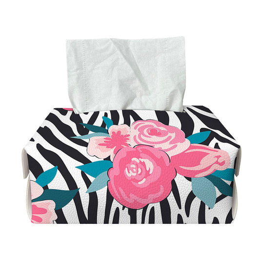 Black White Zebra Floral Pattern Print Rectangle Tissue Box Cover