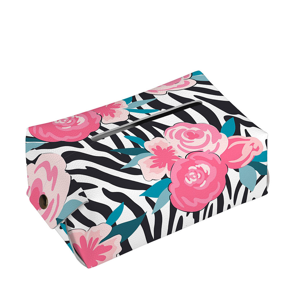 Black White Zebra Floral Pattern Print Rectangle Tissue Box Cover