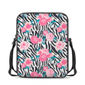 Black White Zebra Floral Pattern Print Rectangular Crossbody Bag