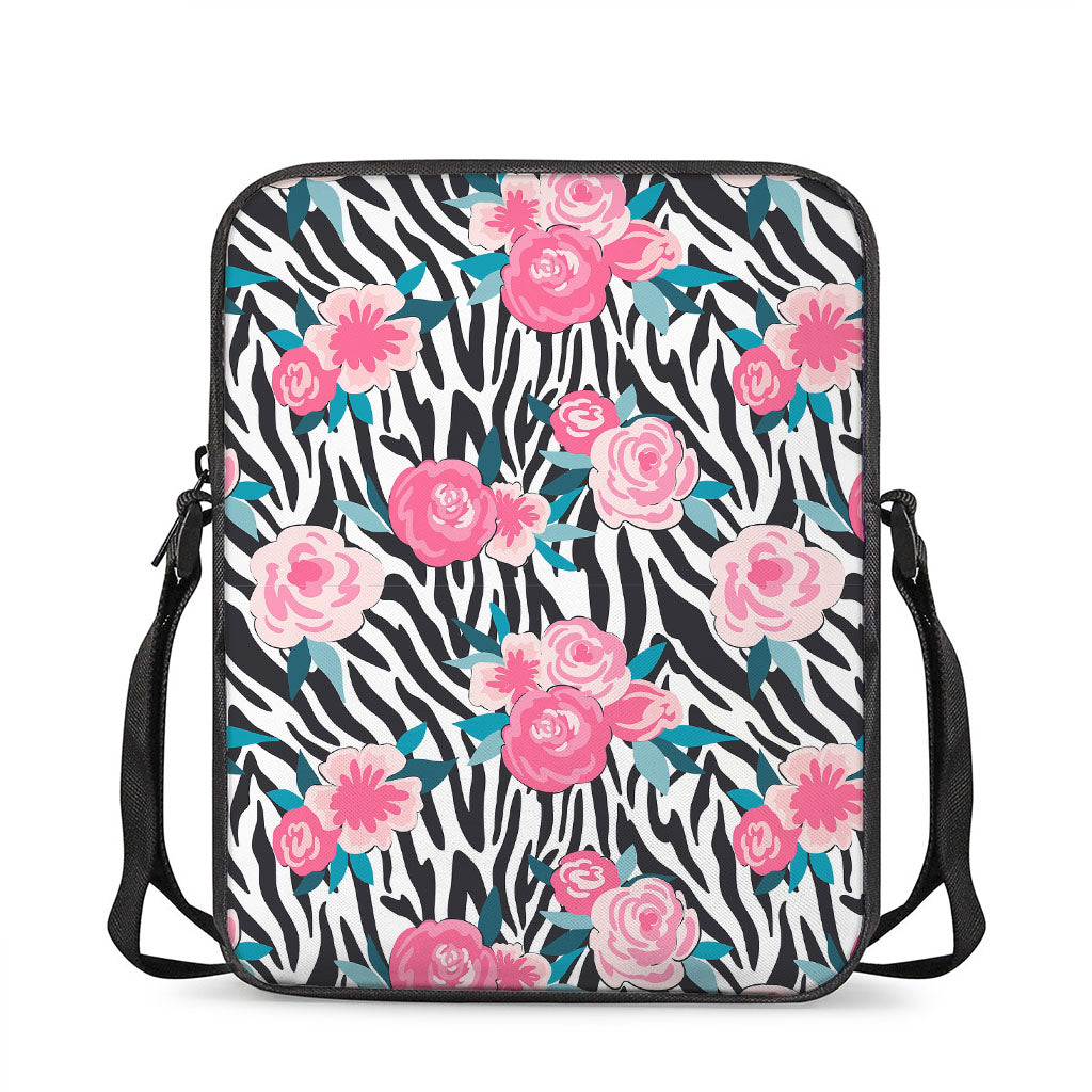 Black White Zebra Floral Pattern Print Rectangular Crossbody Bag